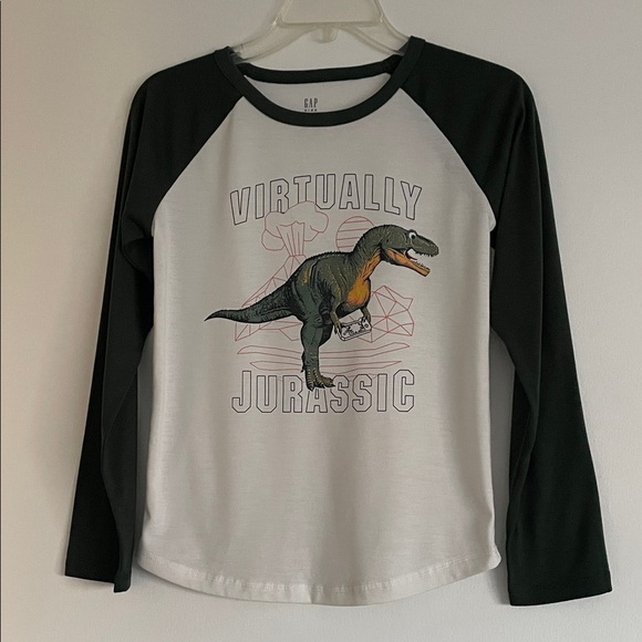 GAP Other - GAP Kids Virtually Jurassic Dinosaur Long Sleeve Tee - Green and White